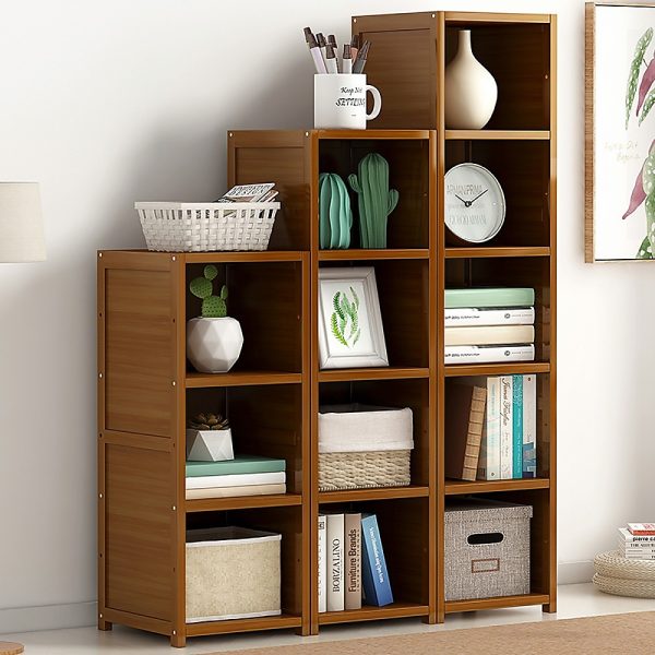 Bamboo Adjustable Shelf Bookcase Display Storage Rack Stand Livingroom Bedroom Set