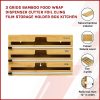3 Grids Bamboo Food Wrap Dispenser Cutter Foil Cling Film Storage Holder Box Kitchen