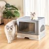 Jumbo Hooded Cat Litter Box Tray Pet Kitty Toilet for Large Cats w Hair Grooming