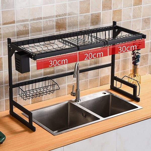 85cm Dish Drying Rack Drainer Over Sink Steel Cup Cutlery Organizer 2 Tier
