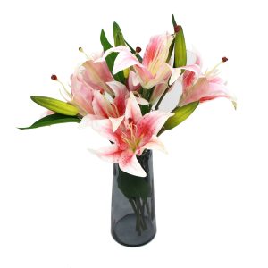 Premium Faux Lily In Glass Vase (Artificial Tiger Lily Arrangement)