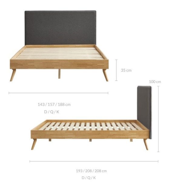 Natural Oak Ensemble Bed Frame Wooden Slat Fabric Headboard Double
