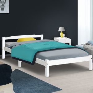 Arrow King Single Size Wooden Bed Frame Mattress Base Timber Platform White