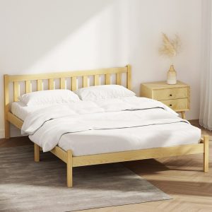 Waroonee Bed Frame Wooden Double Size Bed Base Pine Timber Mattress Foundation Oak