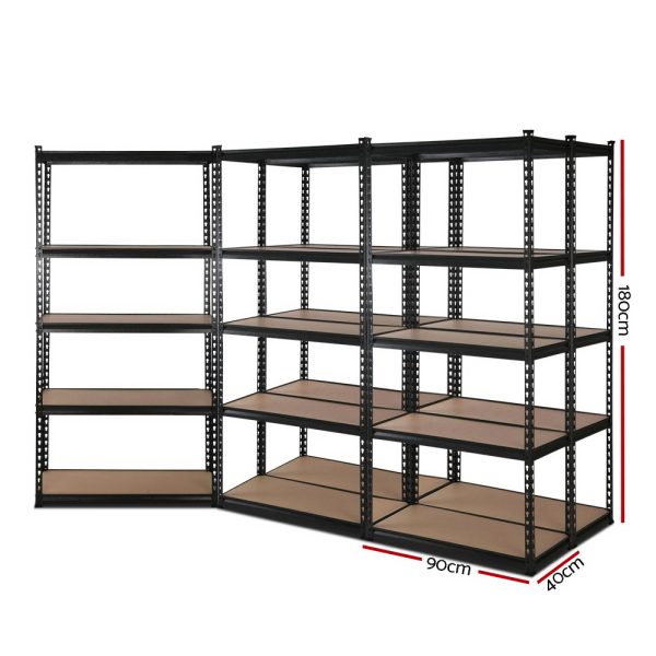 5×1.8M 5-Shelves Steel Warehouse Shelving Racking Garage Storage Rack Black