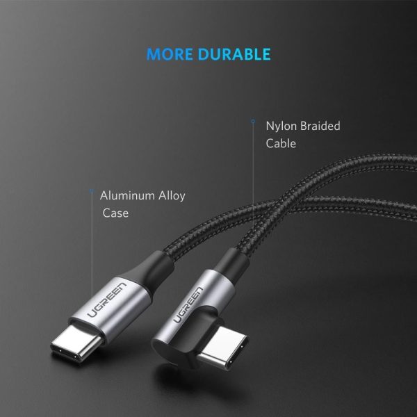 USB-C to Angled USB 2.0 C M/M Round Cable Aluminum Shell Nickel Plating 2m (Gray Black) 50125