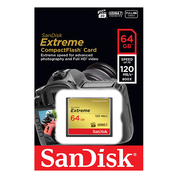SanDisk 64GB Extreme CompactFlash Card with (write) 85MB/s and (Read)120MB/s – SDCFXSB-64G