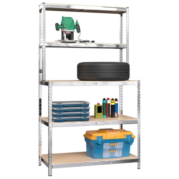 5-Layer Work Table with Shelves Silver Steel and Engineered Wood