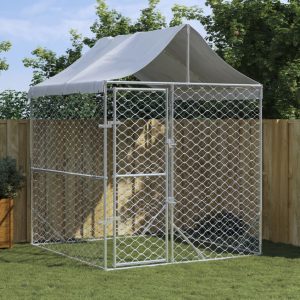 Outdoor Dog Kennel with Roof Silver 2x2x2.5 m Galvanised Steel