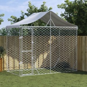 Outdoor Dog Kennel with Roof Silver 3x1.5x2.5 m Galvanised Steel