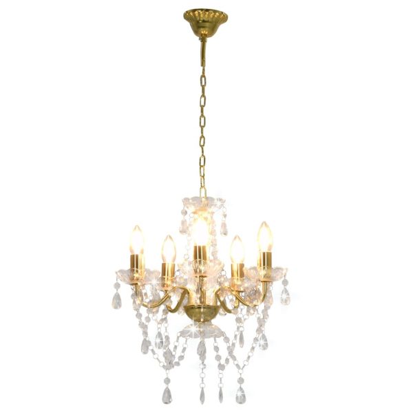 Chandelier with Crystal Beads Golden Round 5 x E14