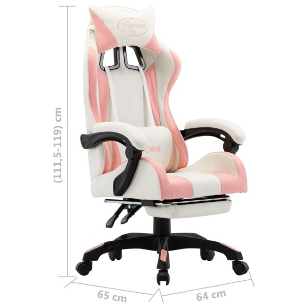 Racing Chair with Footrest Pink and White Faux Leather