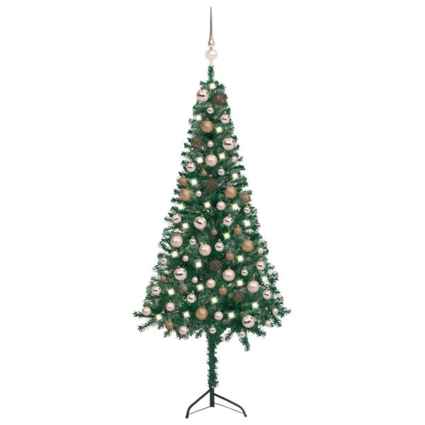 Corner Artificial Christmas Tree LEDs&Ball Set 120 cm Green PVC