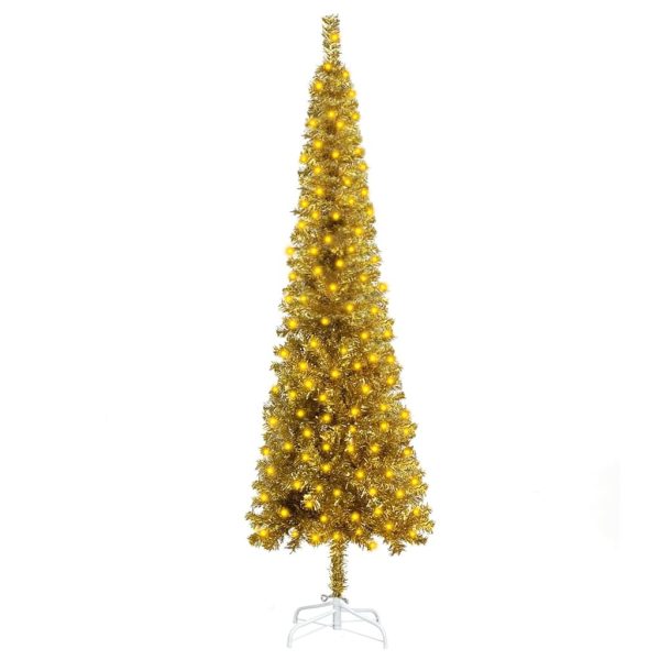 Slim Christmas Tree with LEDs Gold 150 cm