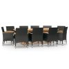11 Piece Garden Dining Set with Cushions Black