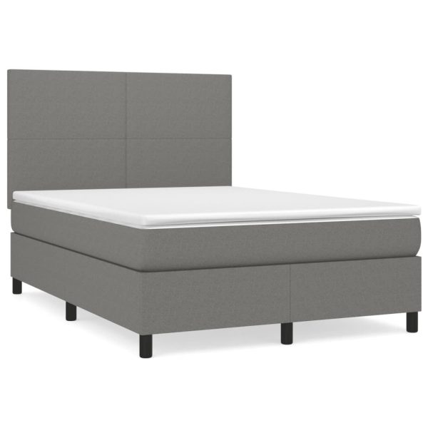 Box Spring Bed with Mattress Dark Grey 137×190 cm Double Fabric