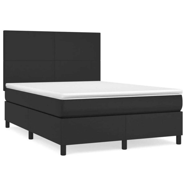 Box Spring Bed with Mattress Black 137×190 cm Double Faux Leather