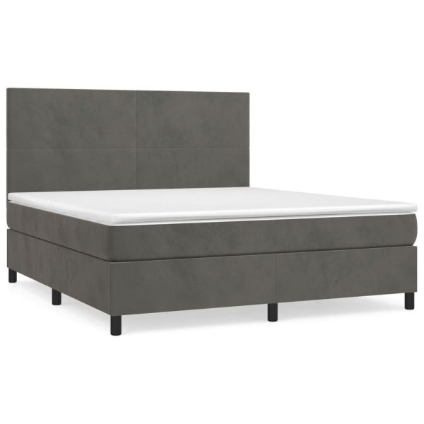 Box Spring Bed with Mattress Dark Grey 152×203 cm Queen Velvet