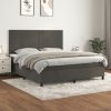 Box Spring Bed with Mattress Dark Grey 152×203 cm Queen Velvet