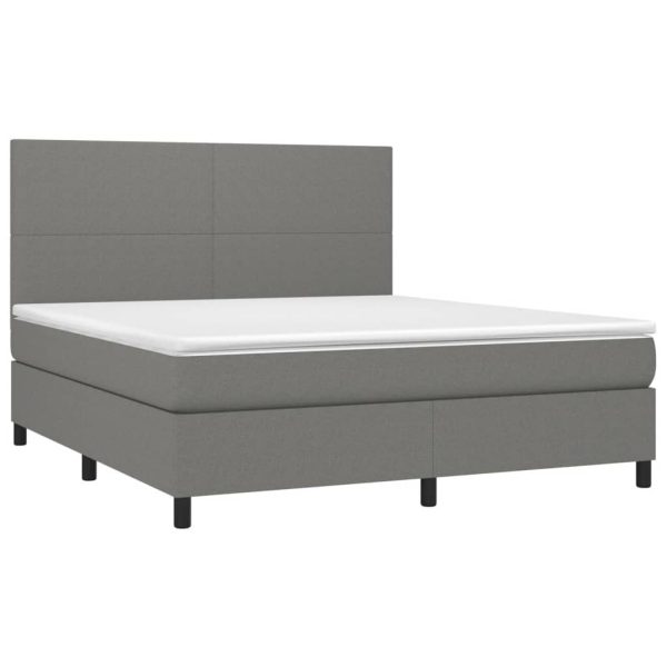 Box Spring Bed with Mattress&LED Dark Grey 152×203 cm Queen Fabric