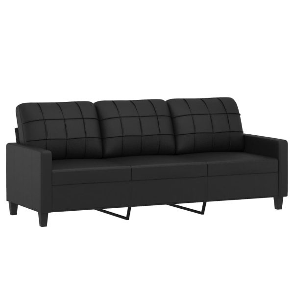 Sandleton 3-Seater Sofa with Footstool Black 180 cm Faux Leather