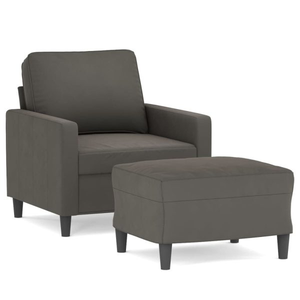 Allentown Sofa Chair with Footstool Dark Grey 60 cm Velvet