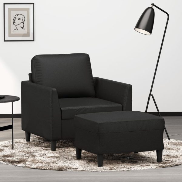 Shakopee Sofa Chair with Footstool Black 60 cm Faux Leather