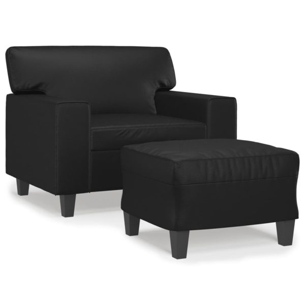 Southington Sofa Chair with Footstool Black 60 cm Faux Leather