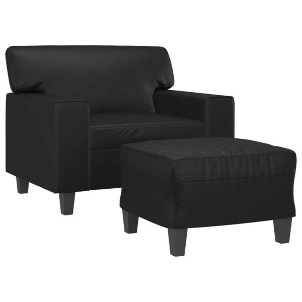 Southington Sofa Chair with Footstool Black 60 cm Faux Leather