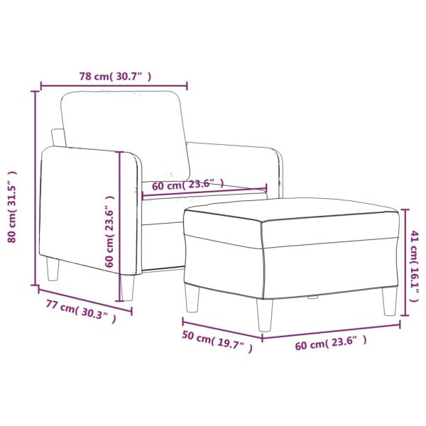Hewitt Sofa Chair with Footstool Light Grey 60 cm Fabric