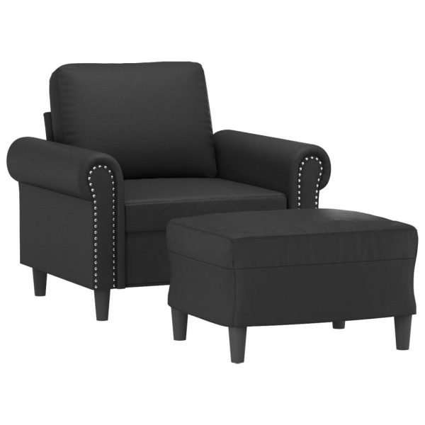 Sedona Sofa Chair with Footstool Black 60 cm Faux Leather