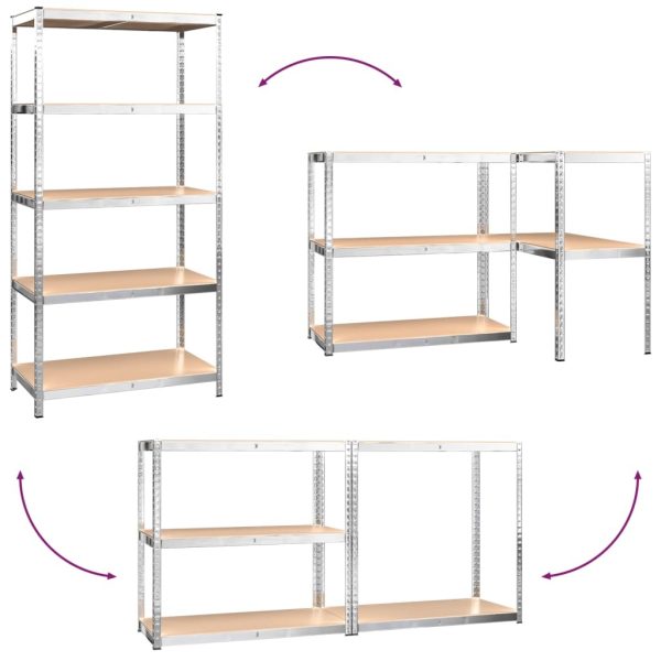 5-Layer Shelves 3 pcs Silver Steel and Engineered Wood