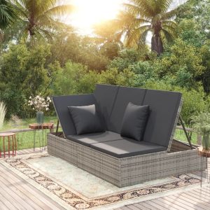 Convertible Sun Bed with Cushions Poly Rattan