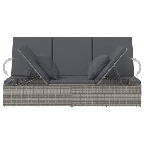 Convertible Sun Bed with Cushions Poly Rattan Dark Grey
