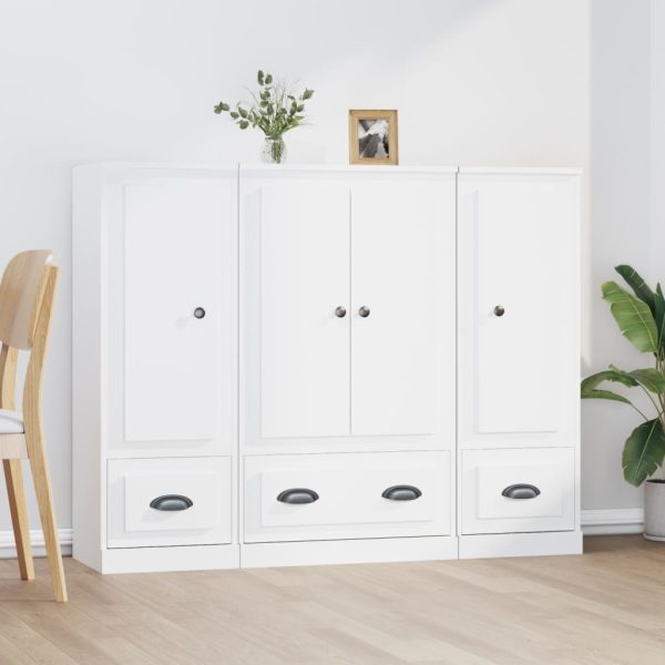 Highboards 3 pcs White Engineered Wood