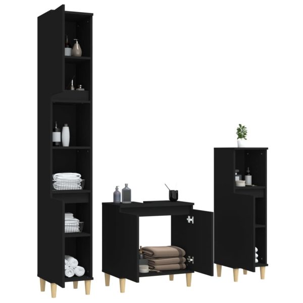 3 Piece Bathroom Furniture Set Black Engineered Wood