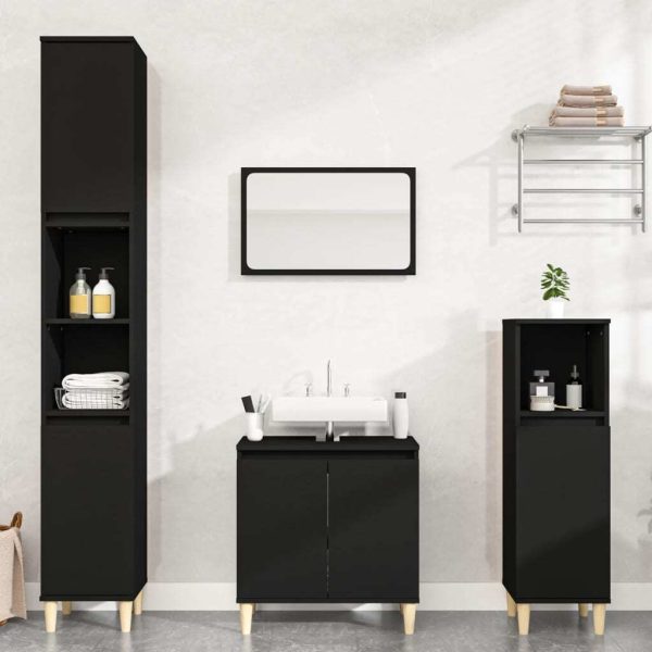 3 Piece Bathroom Furniture Set Black Engineered Wood