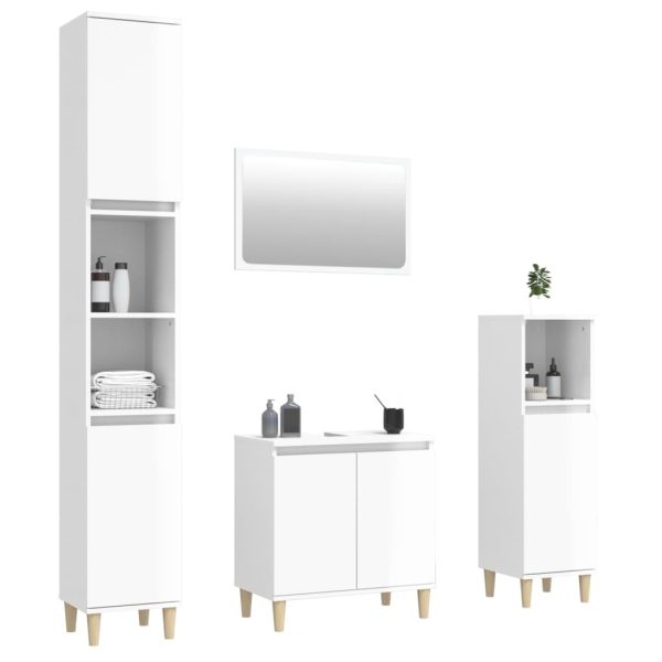 4 Piece Bathroom Furniture Set High Gloss White Engineered Wood