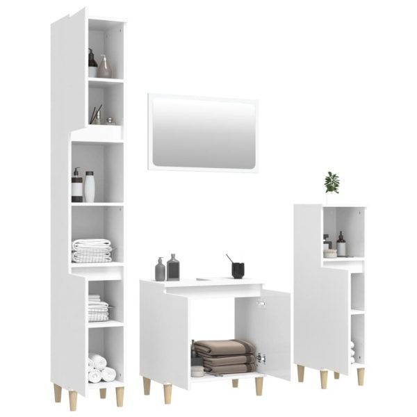 4 Piece Bathroom Furniture Set High Gloss White Engineered Wood