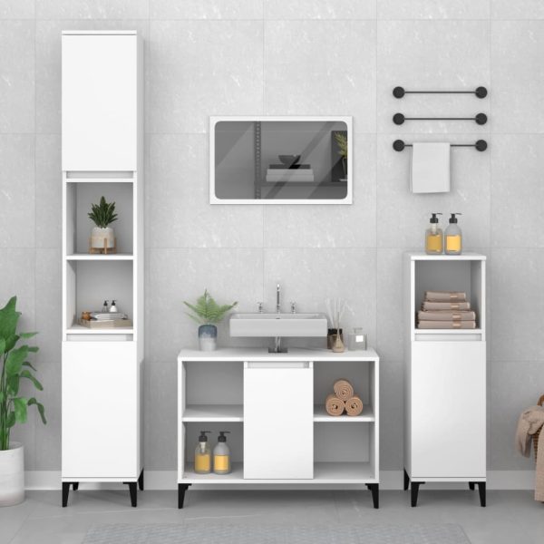 4 Piece Bathroom Furniture Set White Engineered Wood