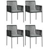 5 Piece Garden Dining Set with Cushions Black Poly Rattan and Steel