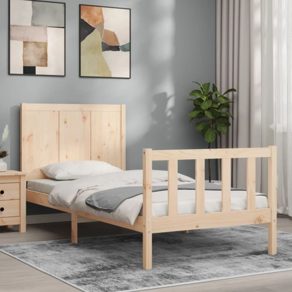 Bed Frame with Headboard 92×187 cm Single Solid Wood