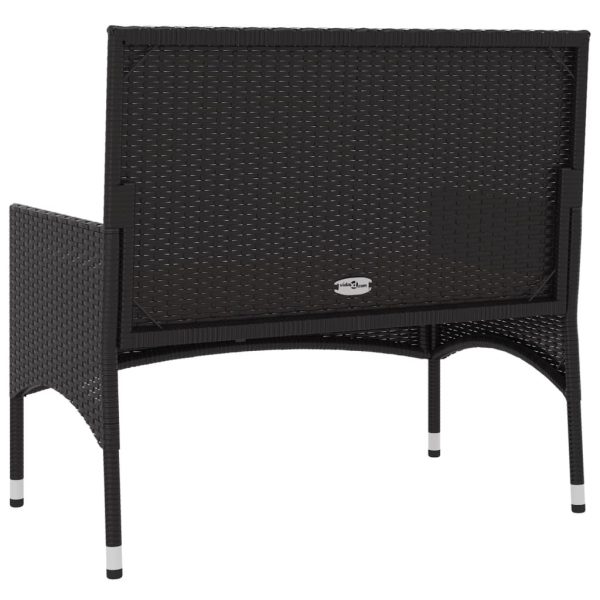 2-Seater Garden Bench with Cushions Black Poly Rattan