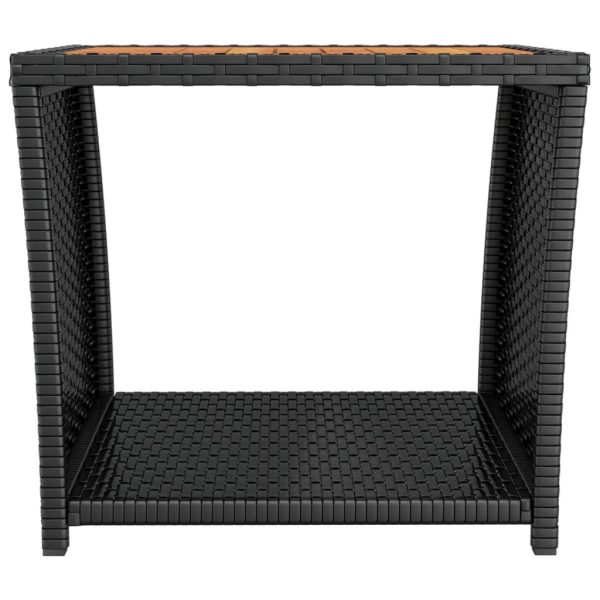 Tea Table with Wooden Top Black Poly Rattan&Solid Wood Acacia