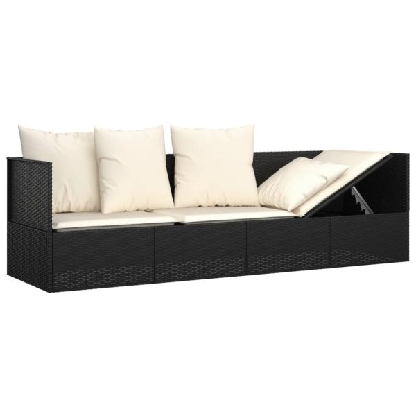 Outdoor Lounge Bed with Cushions Black Poly Rattan