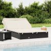 2-Person Sunbed with Foldable Roof Black 213x118x97 cm Poly Rattan