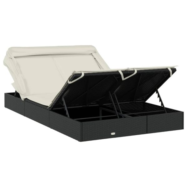 2-Person Sunbed with Foldable Roof Black 213x118x97 cm Poly Rattan