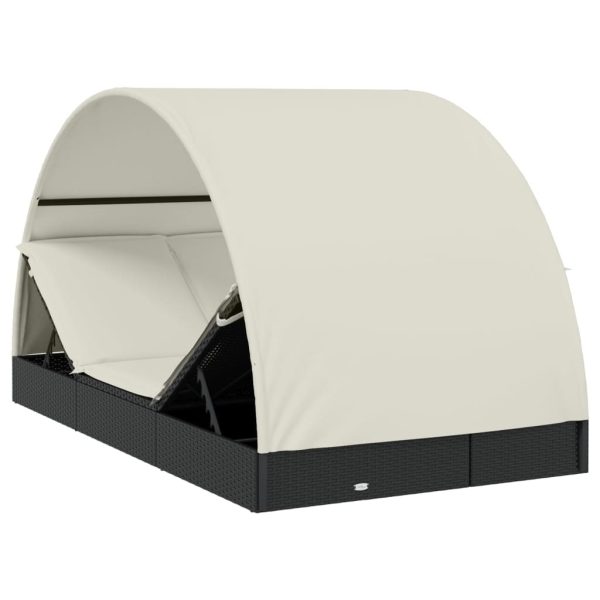 2-Person Sunbed with Round Roof Black 211x112x140 cm Poly Rattan