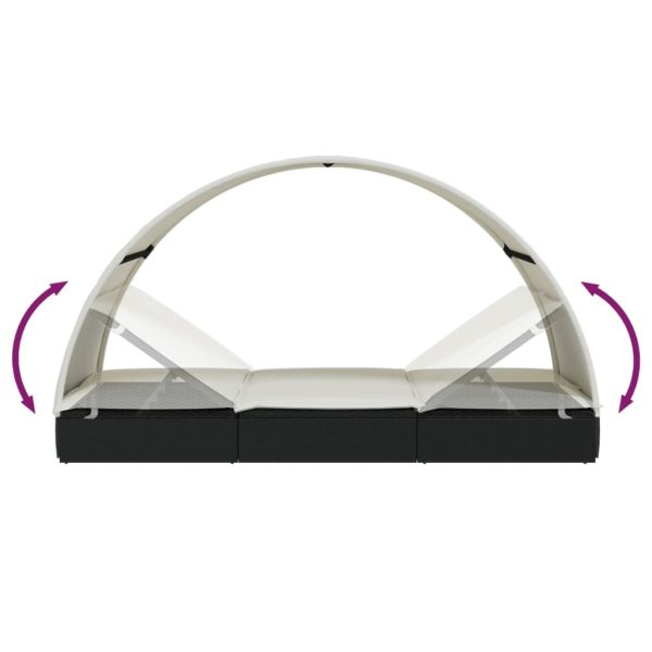 2-Person Sunbed with Round Roof Black 211x112x140 cm Poly Rattan