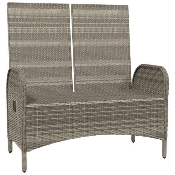 Reclining Garden Bench with Cushions 107 cm Poly Rattan Grey